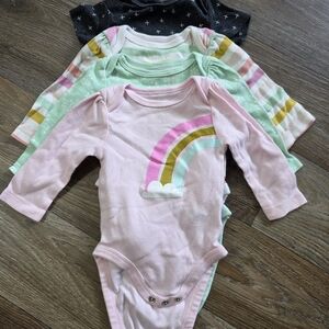 Cloud Island Pink and Green Rainbow Bodysuit Set